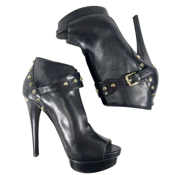 MICHAEL KORS! BLACK GENUINE LEATHER, GOLD STUDDED STILETTO PLATFORM HEELS! SZ 7M - Picture 6 of 11